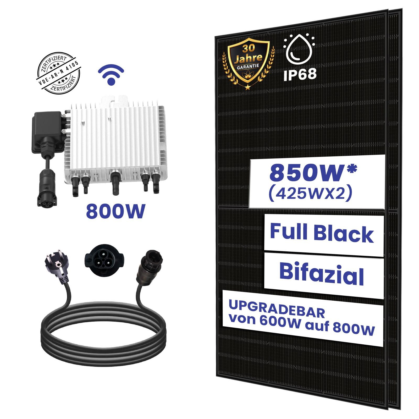 TerraLumen Solaranlage 850W/800W Balkonkraftwerk Komplettset, mit Deye 800W WIFI Smart Wechselrichter-Smart Mini PV Solaranlage