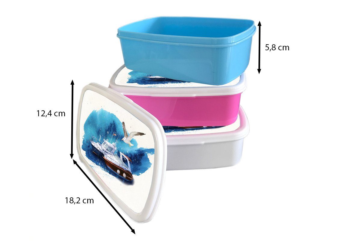 Lunchbox Erwachsene, - Kinder Vogel Mädchen Boot Meer, MuchoWow weiß - Brotbox und Jungs für für Kunststoff, Brotdose, (2-tlg), und