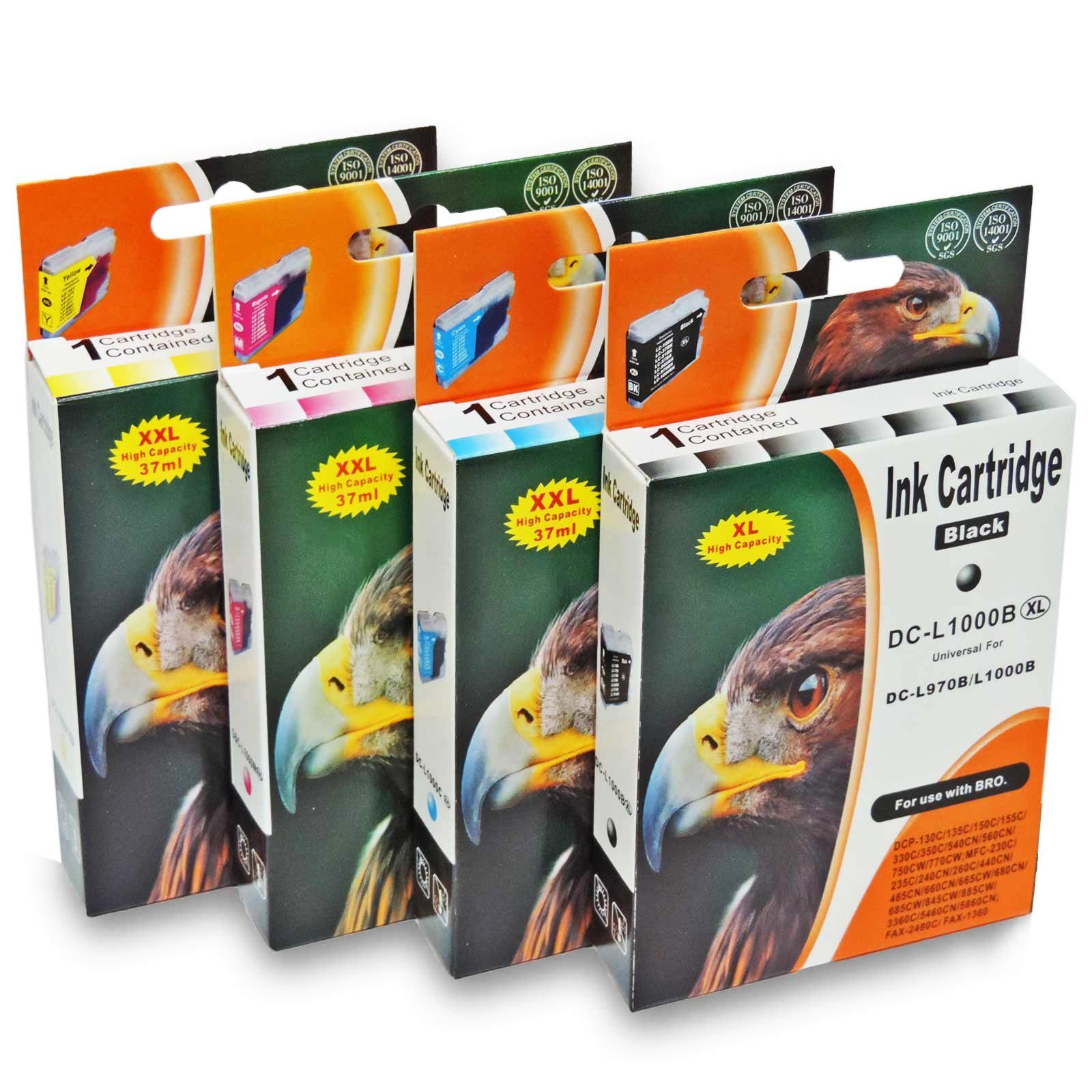 Kompatibel Brother LC-970 XXL, LC-1000 XXL Multipack 4-Farben (Schwarz Tintenpatrone (Set, CW)