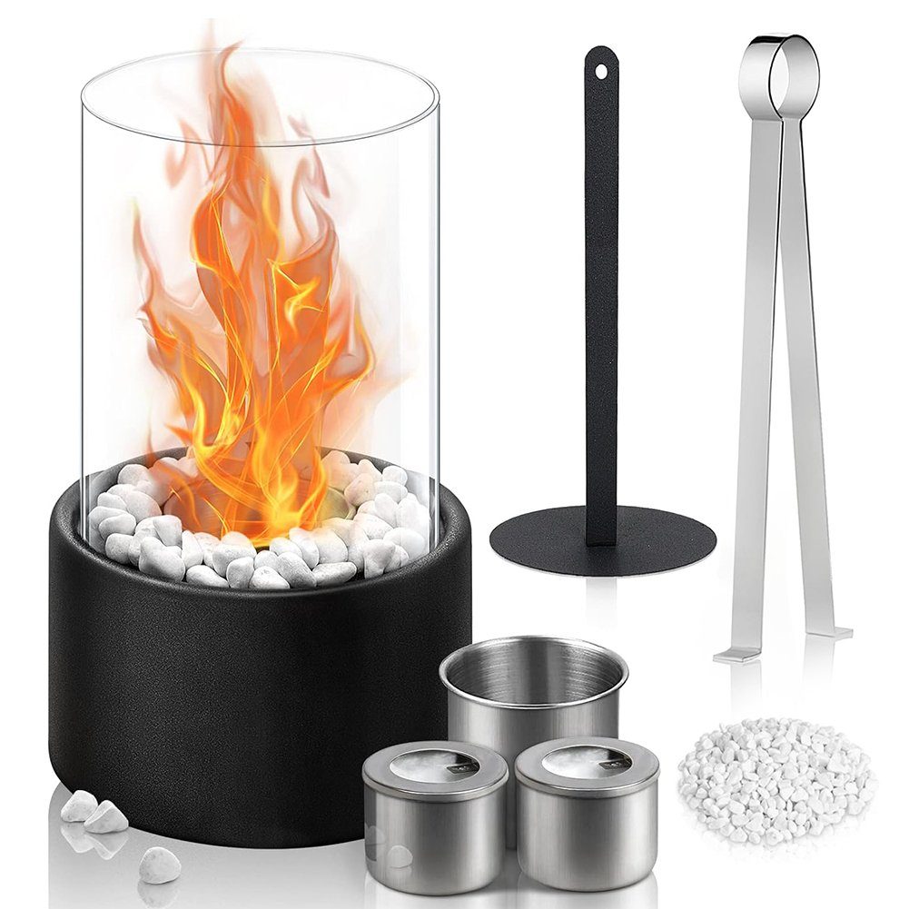 OSTWOLKE Tischfeuer Bioethanol Kamin Tischkamin für Indoor & Outdoor Tragbare Dekokamin (1-St), mit Deko Steinen