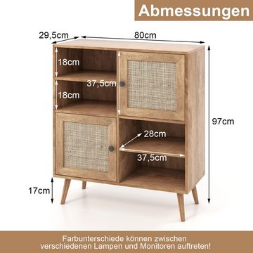 COSTWAY Sideboard, Küchenschrank mit Rattantür & Fächern, Holz, 80x29,5x97cm