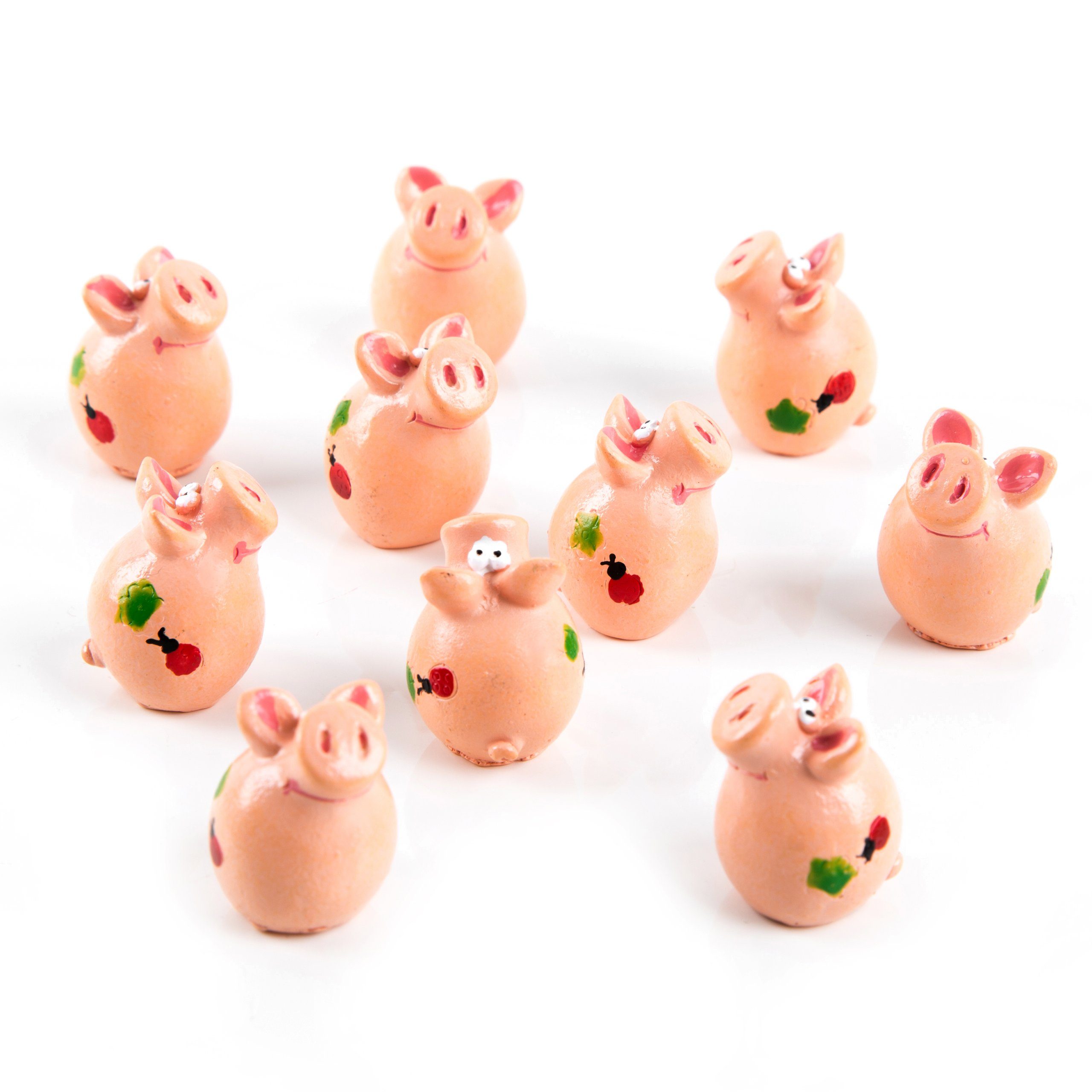 Logbuch-Verlag Dekofigur 10 kleine Glücksschweinchen - Glücksbringer 2,5cm (Set, 10 St), Jedes süße Ferkel trägt einen Glücksklee am Körper.