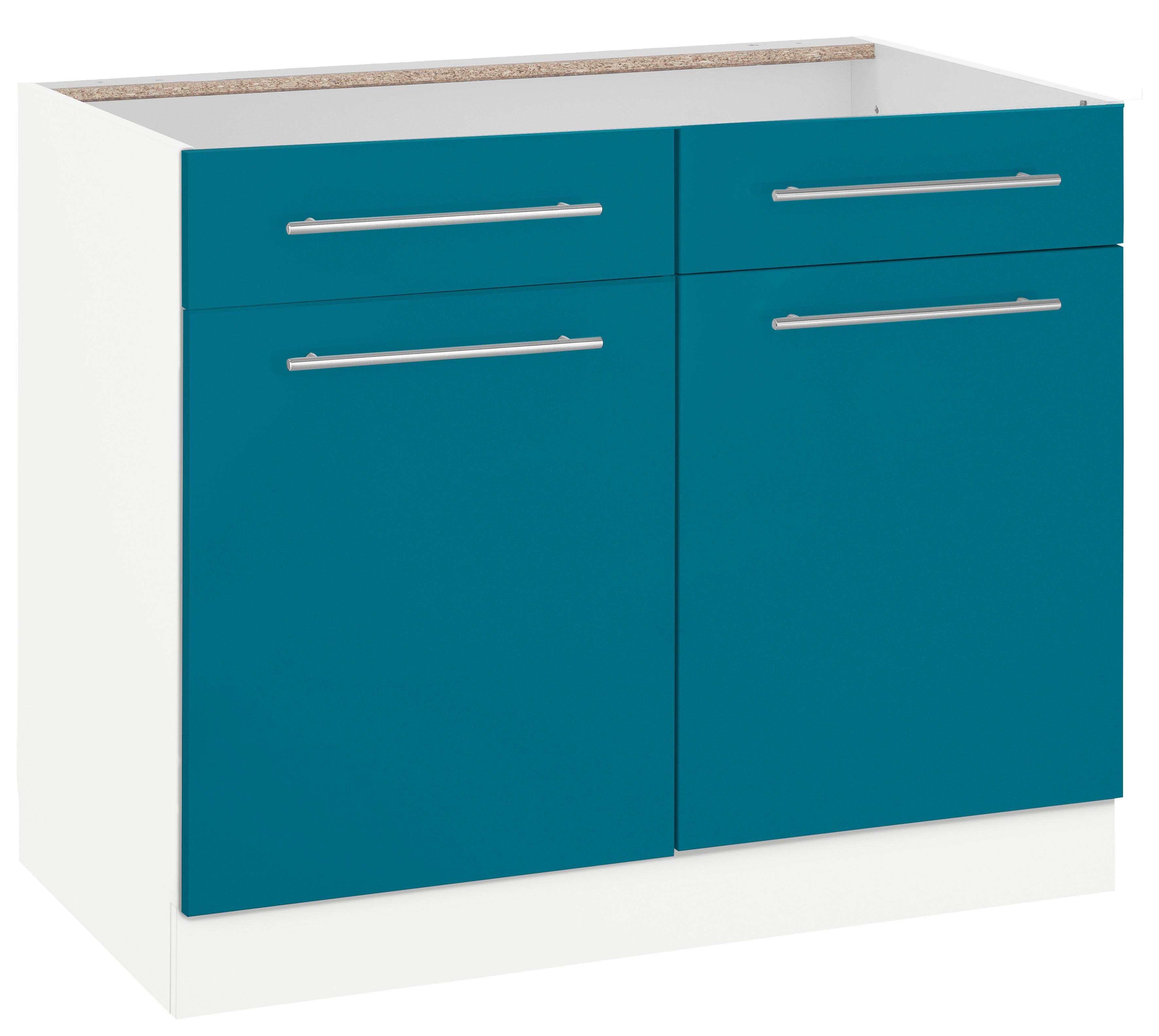 wiho Küchen Unterschrank Flexi2 Breite 100 cm ozeanblau/weiß