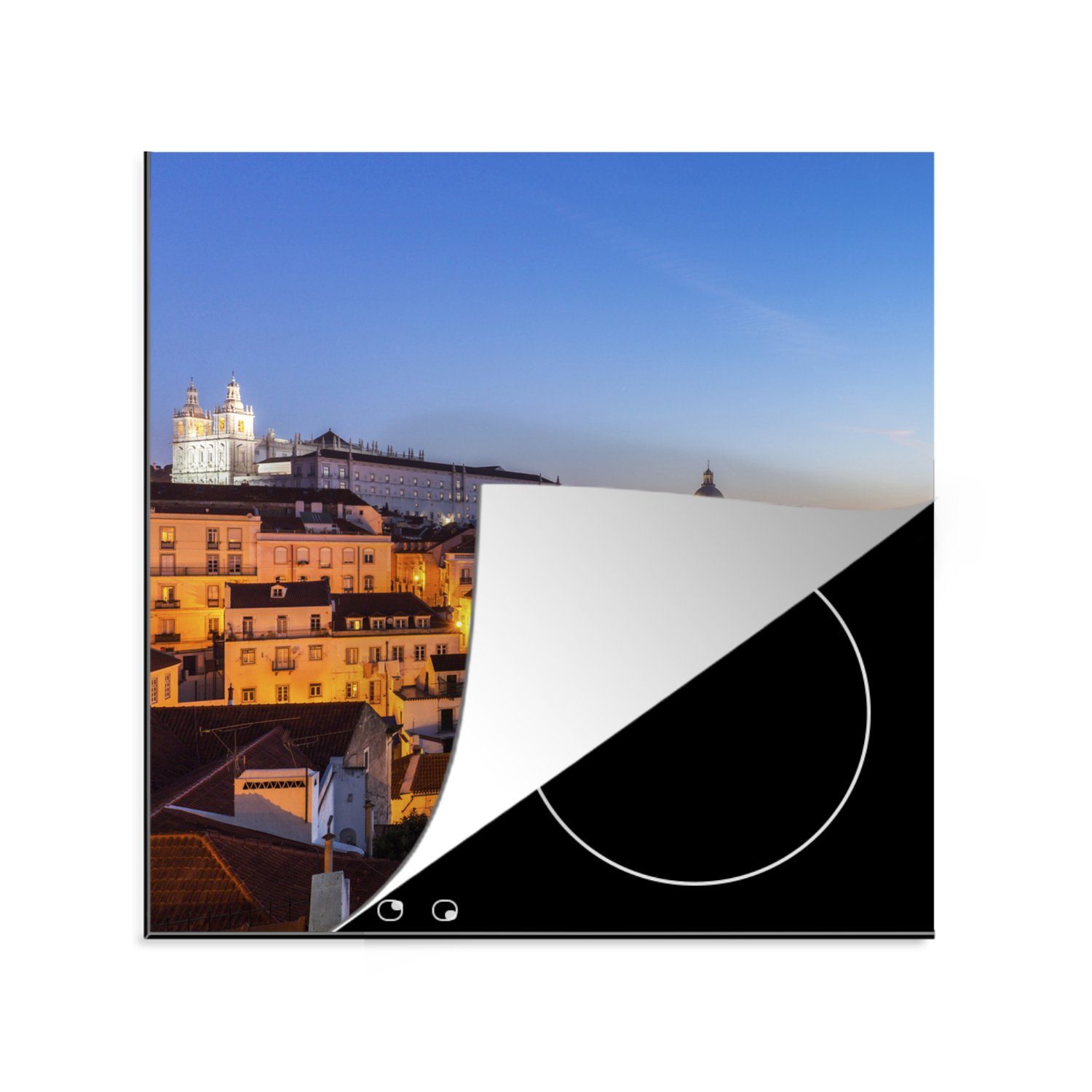 MuchoWow Herdblende-/Abdeckplatte Lissabon - Portugal - Sonnenuntergang, Vinyl, (1 tlg), 78x78 cm, Ceranfeldabdeckung, Arbeitsplatte für küche