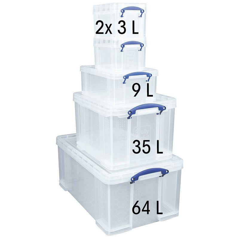 REALLYUSEFULBOX Aufbewahrungsbox (5 St), Set 64 / 9 / 3 Liter, verschließbar und stapelbar