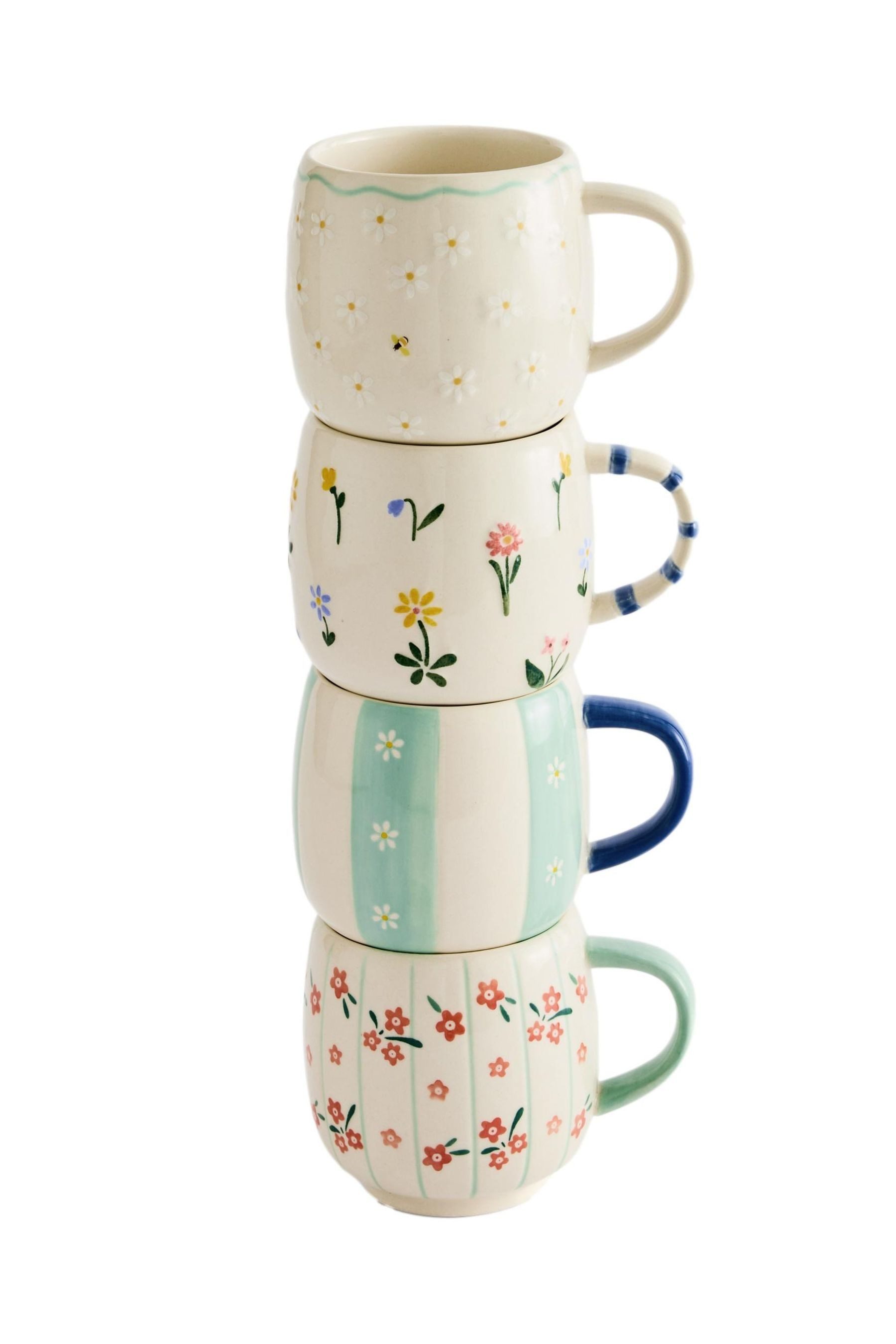 Next Becher 4er-Set Maisie Stapeltassen mit Blumenmuster, 1-tlg., Steingut