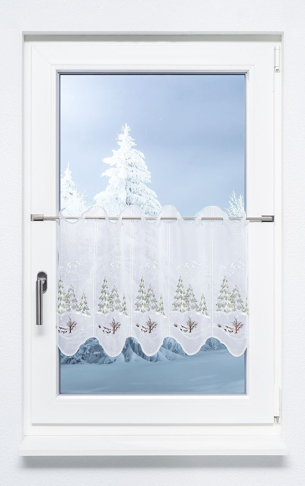 Plauener Spitze® Scheibengardine Winterwald (1 St), halbtransparent, HxB 40x49.2cm