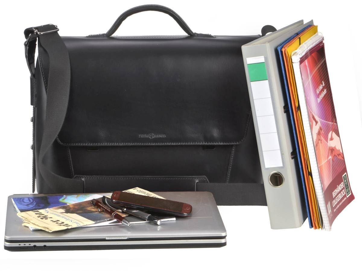 Ruitertassen Aktentasche Vanguard, 40 dickes mit in cm Fächern, Leder schwarz 3 rustikales Lehrertasche