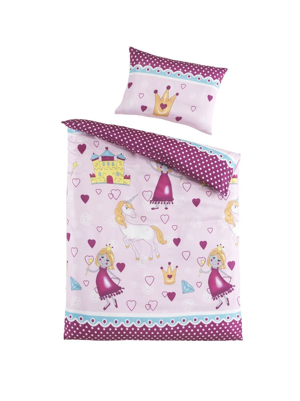 soma Babybettwäsche Bettwäsche 100 x 135 cm Einhorn Prinzessin Pink, 2 teil günstig online kaufen