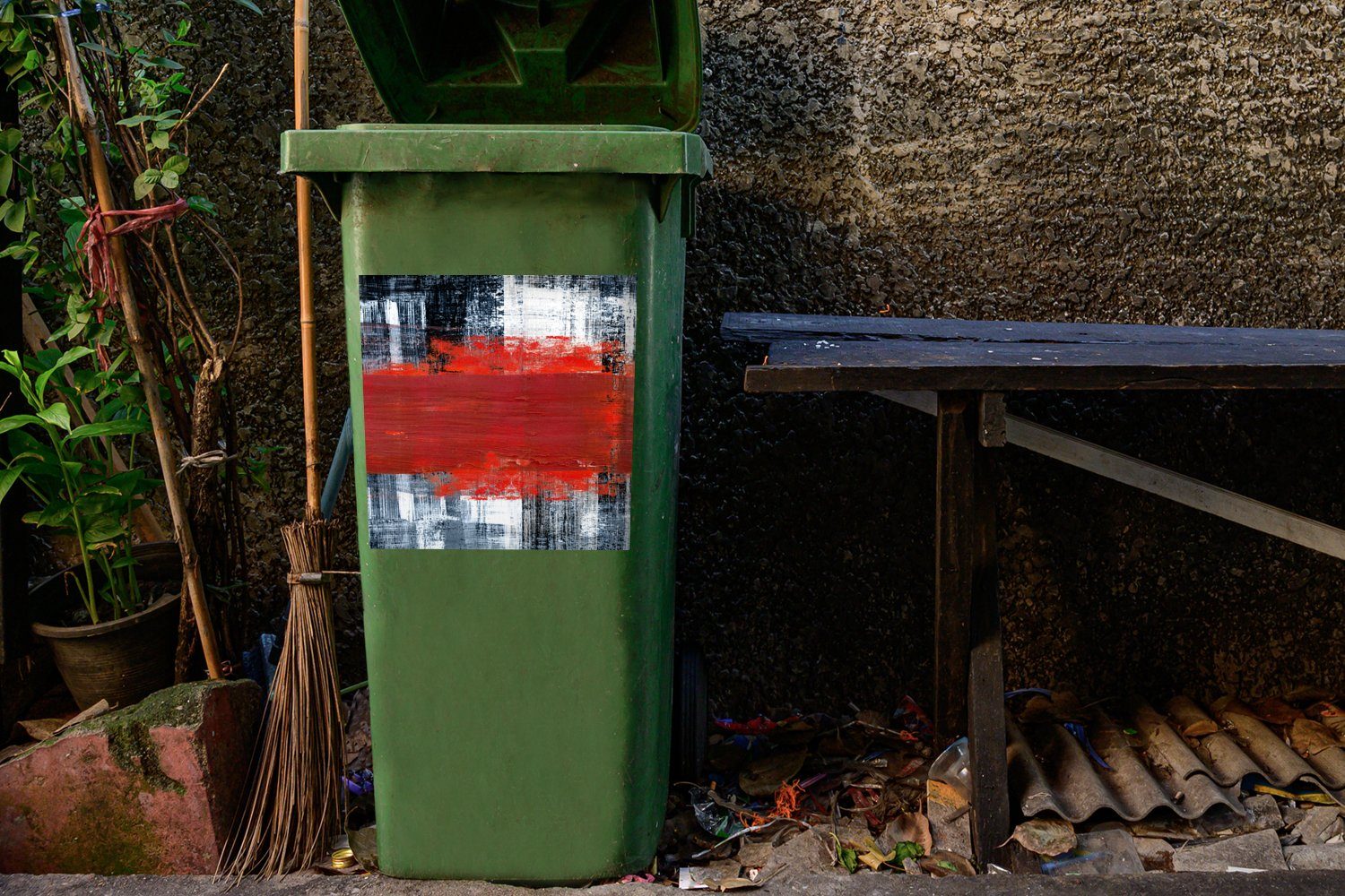 Rot - Wandsticker - Sticker, Abstrakt (1 Öl MuchoWow Gemälde St), Mülltonne, - Mülleimer-aufkleber, Abfalbehälter Container,