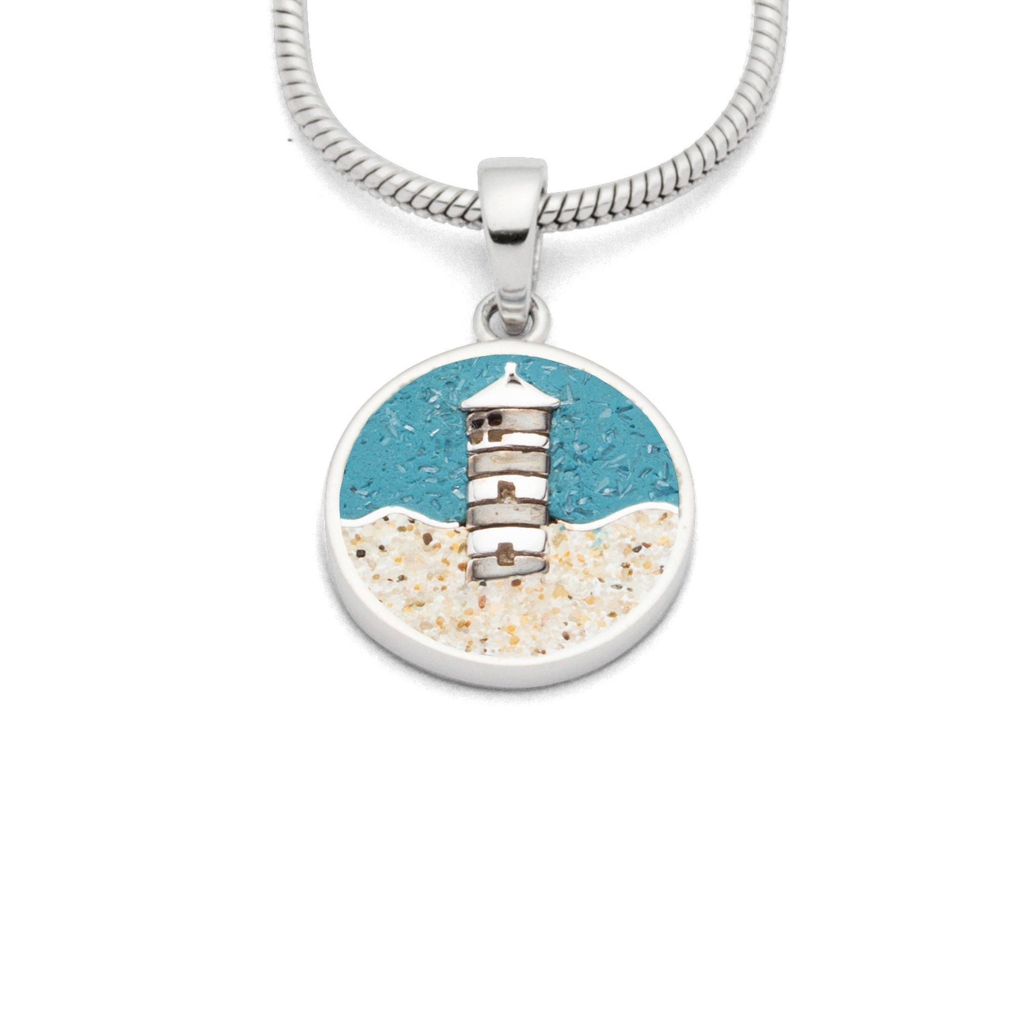 Kettenanhänger DUR Schmuck: Anhänger "Pilsumer Leuchtturm" mit Strandsand und blauem