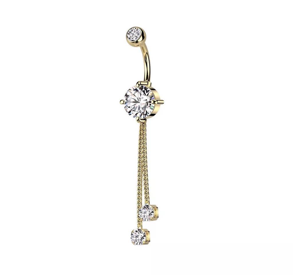 Taffstyle Bauchnabelpiercing mit doppeltem Zirkonia Kristall Kordelketten Schmuck Anhänger, Elegantes Bauchnabelpiercing Banane Piercing Schmuck Stecker