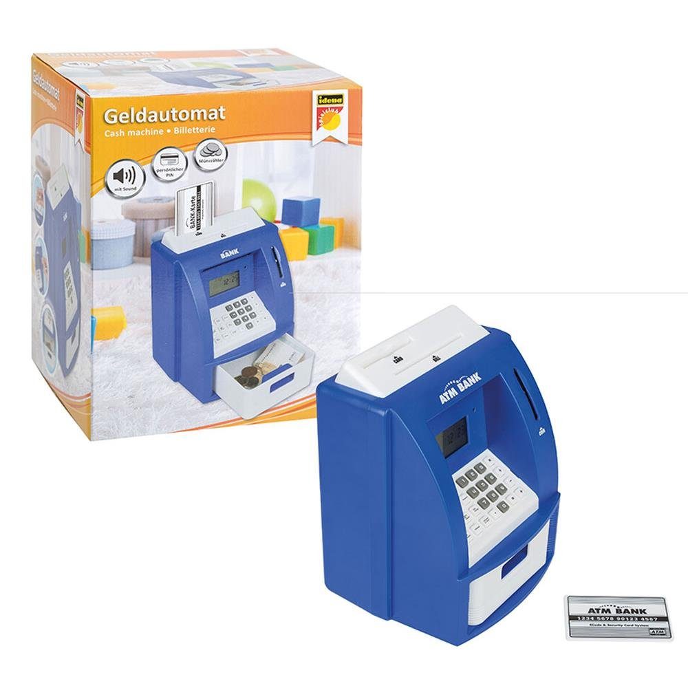 Idena Spardose 50020 Geldautomat mit Sound, 21,8 x 16 x 14,5 cm, mit Alarmfunktion und Kalkulatorfunktion, Münzzähler, Sparschwein, Zählwerk, Sparbüchse, Blau