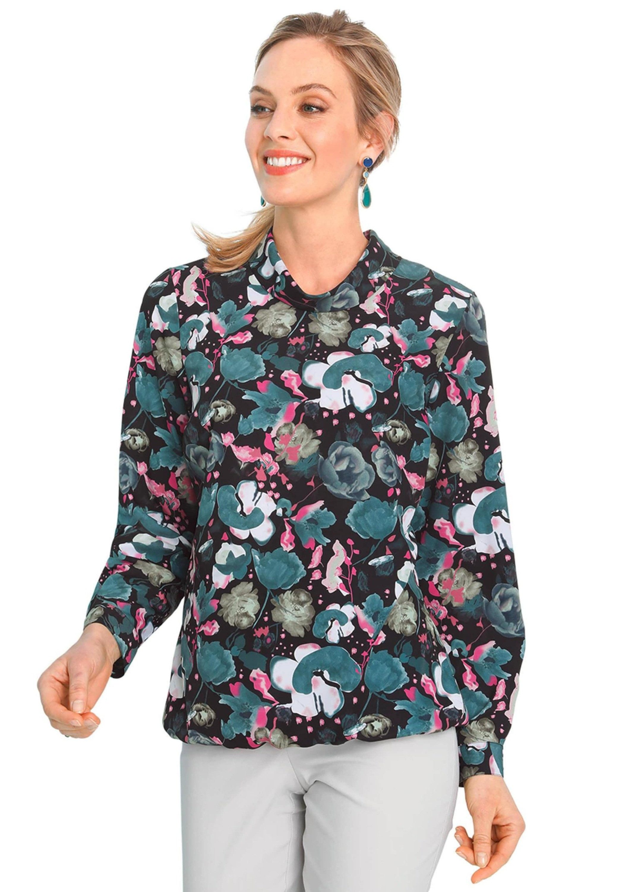 Druckbluse Abstrakte Druckbluse mit leichtem Glanz