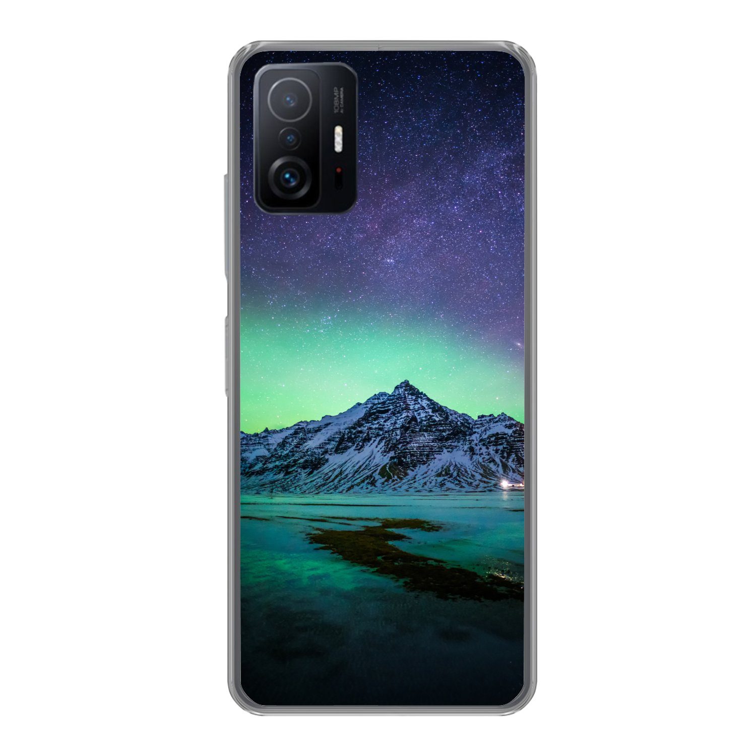 MuchoWow Handyhülle für Xiaomi 11T Pro Berg - Nordlichter - Schweden - Schnee - Grün - Win, Phone Case, Silikon, Schutzhülle Dünn