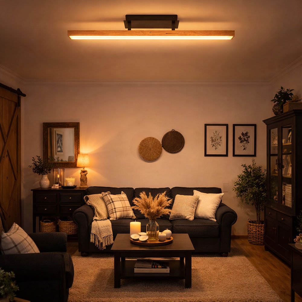 GLOBO LIGHTING LED Deckenleuchte, LED-Leuchtmittel fest verbaut, Warmweiß, Deckenlampe Deckenleuchte Wohnzimmerlampe Holzoptik LED L 81,5 cm