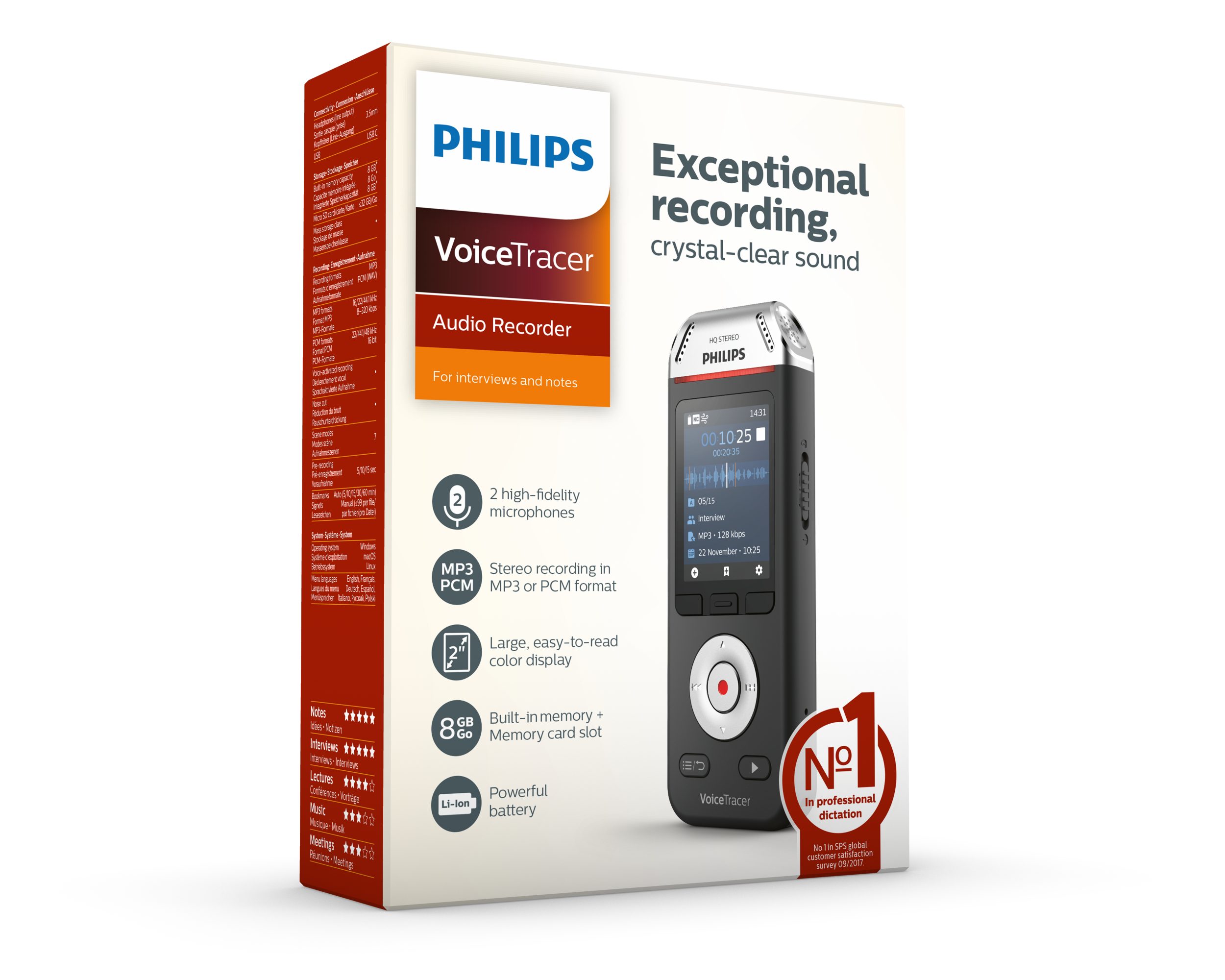 Philips DVT2110 Digitales Diktiergerät (Stereo, Großes Farbdisplay)