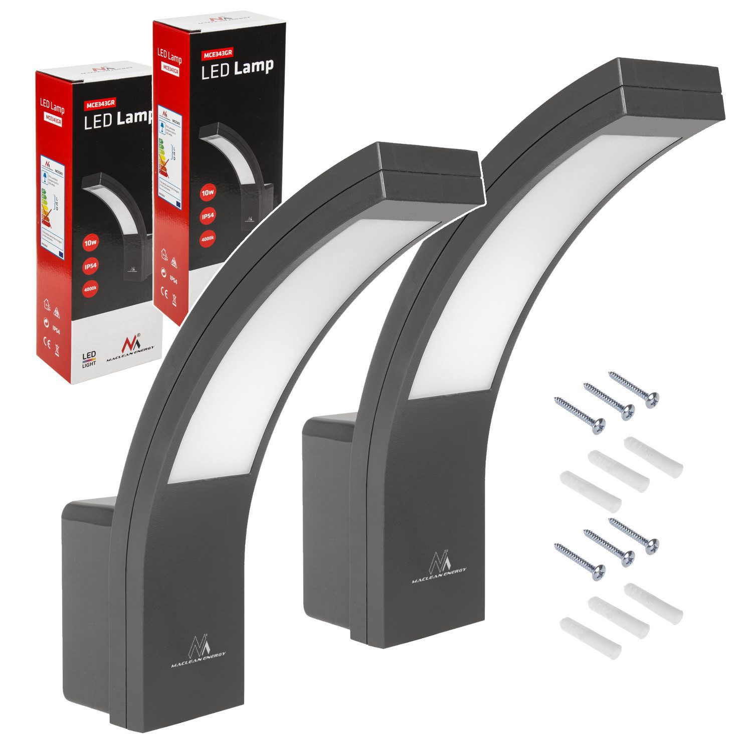 Maclean LED Außen-Wandleuchte MCE343 Wandlampe 10W 2000lm IP54, LED fest integriert, Neutralweiß, für Garten, Garage & Hauseingang, Neutralweiß 4000K