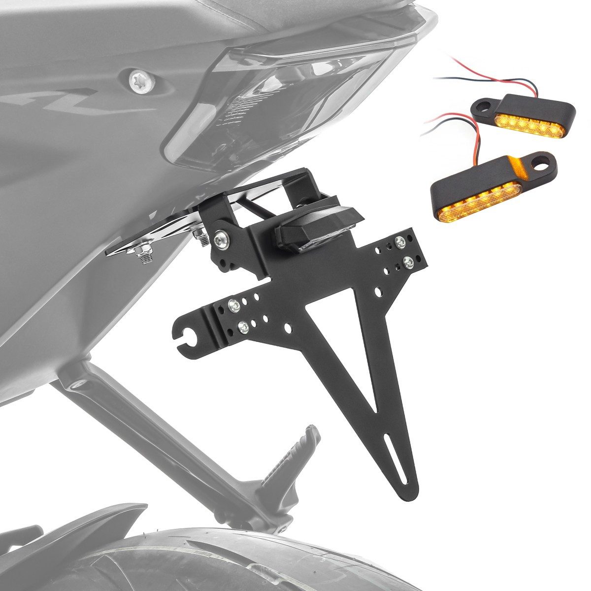 Zaddox Kennzeichenhalter Set Motorrad Kennzeichenhalter universal + 2x LED Lauflicht Lenkerblin