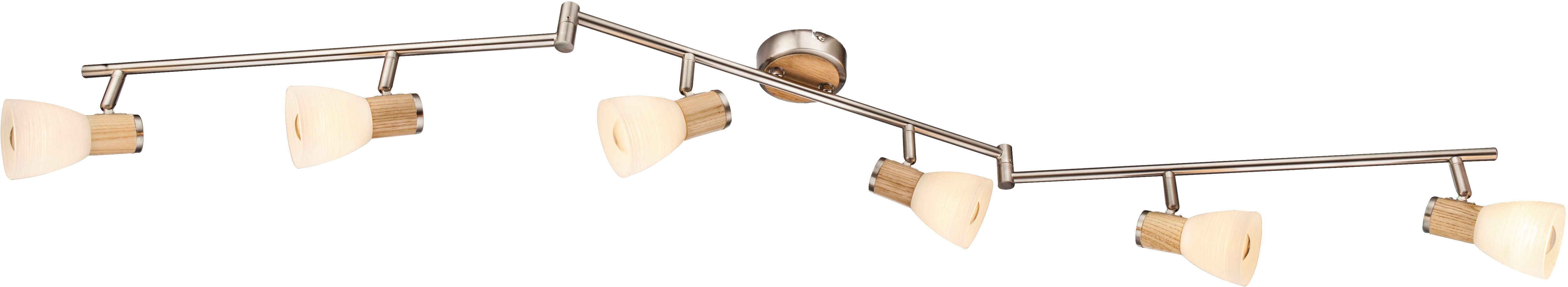 GLOBO LIGHTING Deckenspot GYLFI, ohne Leuchtmittel, Strahler Nickel/Holz, Glas opal/gestreift, E14