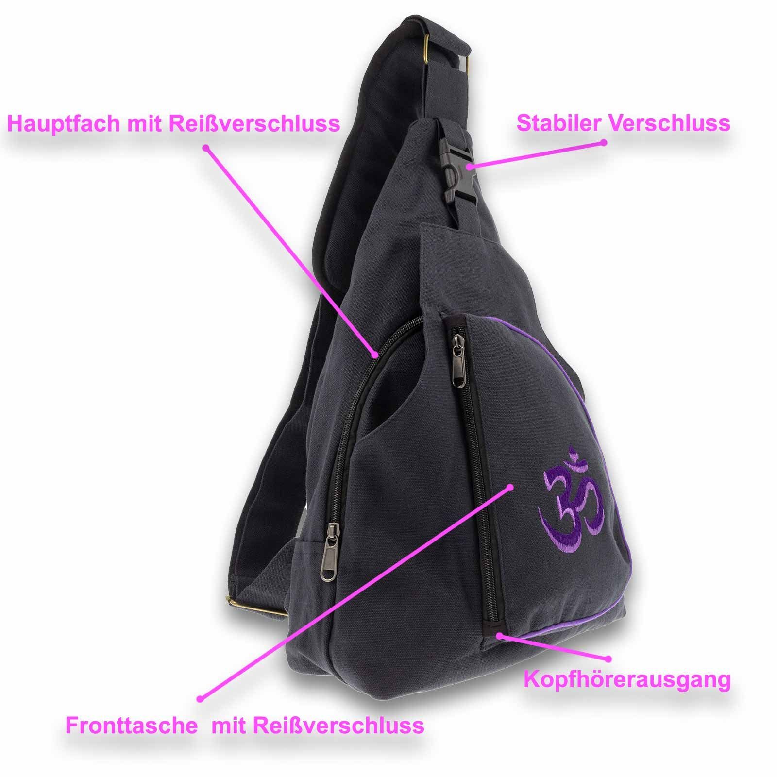 KUNST Hippie Bodybag L Bag MAGIE OM Schwarz Rucksack Sling Lila Schultertasche Symbol / Schultertasche UND