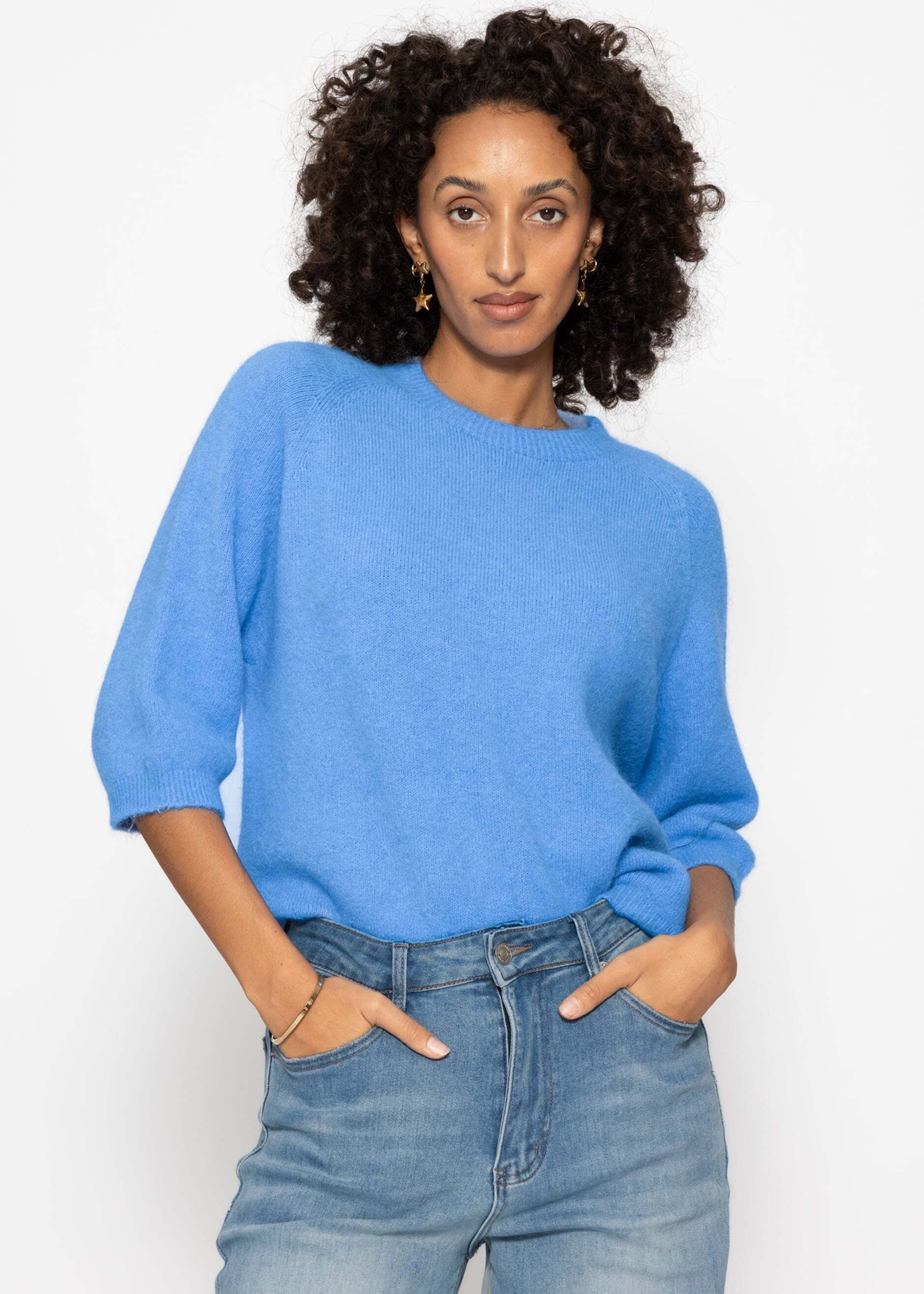 SASSYCLASSY Strickpullover Strickoberteil für Damen Weicher Pullover mit halblangen Ärmeln und Rundhalsausschnitt