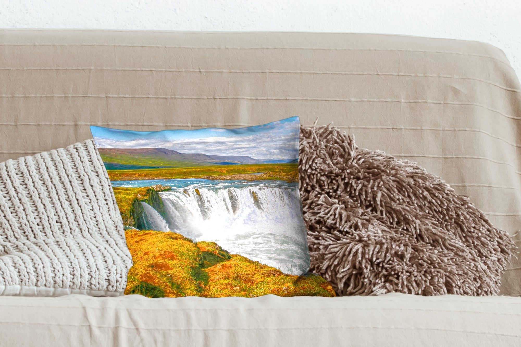 Dekokissen Sofakissen Wasserfall Deko, - - Füllung Natur, mit Zierkissen für Wohzimmer, Schlafzimmer, Wasser MuchoWow