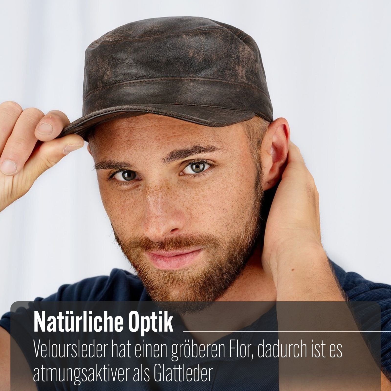 BLACK FOREST FOX Cowboyhut Herren Leder CUBA Cap Hut Schirmmütze in versch. Farben & Leder Marrone