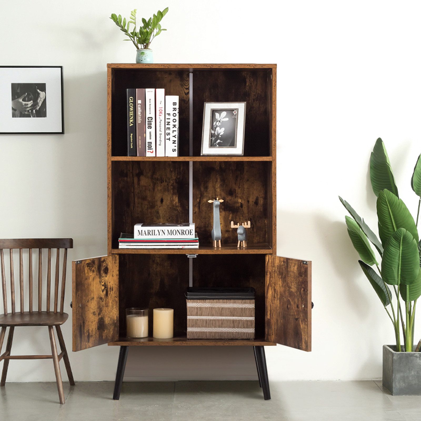 COSTWAY Bücherregal Bücherschrank, mit Türen, 3 Fächern, Holz 60x30x120cm