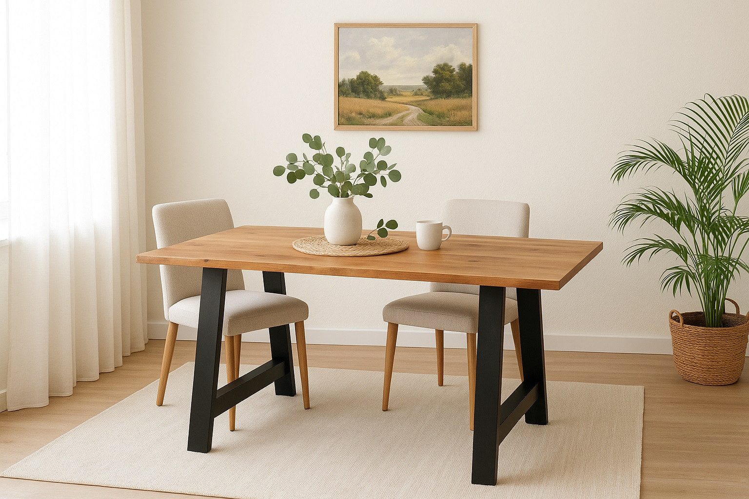 SAM® Esstisch Pietro, Akazienholz, gerade Kante, Metallgestell A-Form, bis 3 Meter