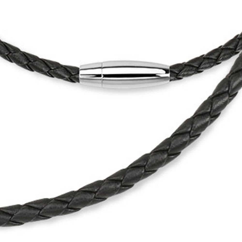 Herren Schmuck BUNGSA Kette ohne Anhänger Kette gewebt Schwarz Leder Unisex (1-tlg., inkl. Schmuckbeutel aus Organza), Halskette
