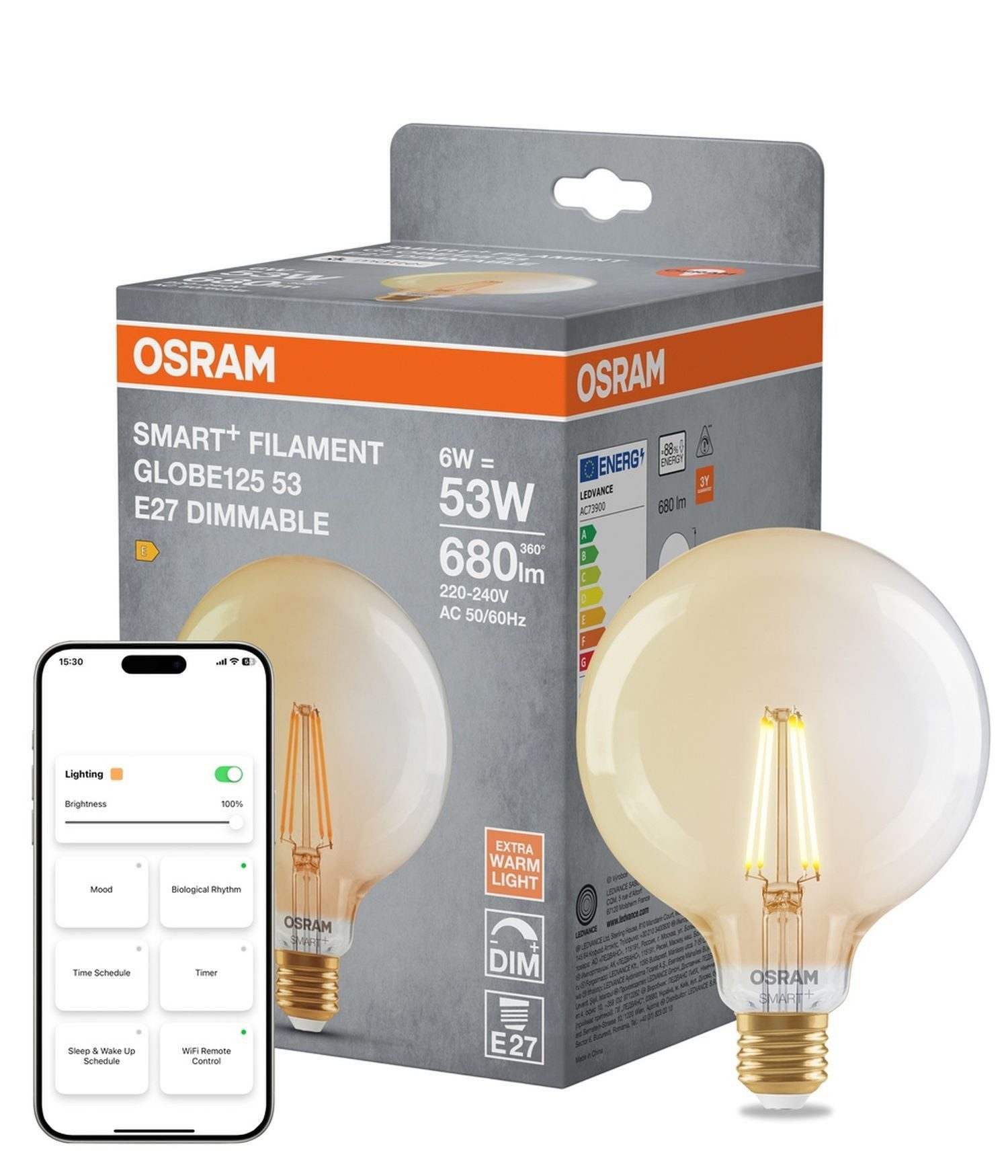 Licht-Erlebnisse LED-Leuchtmittel LAMP, E27, Warmweiß, warmweiß E27 Globe Ø 12.5 cm 2400 K 680 lm Smart dimmbar Birne Lampe