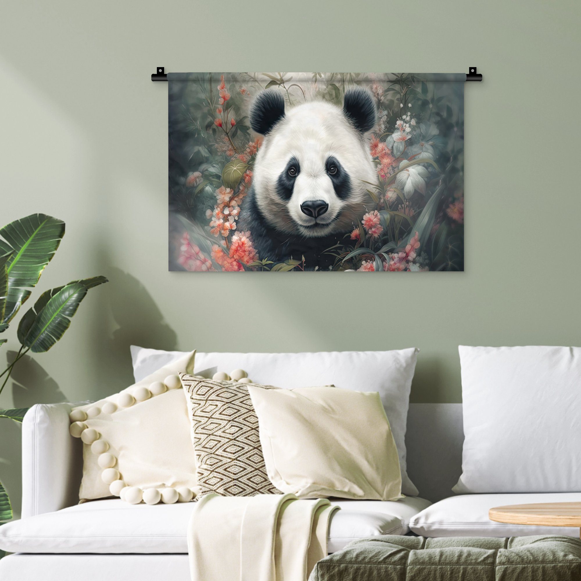 MuchoWow - Wohnzimmer, Panda - Schlafzimmer, Blumen Kleid, für Wanddekoobjekt Wanddeko Kinderzimmer Wildtiere Wandbehang, Natur, -