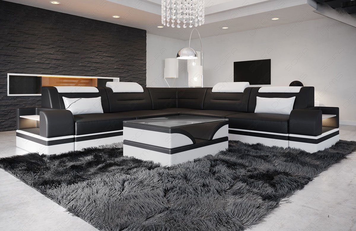 Sofa Dreams Ecksofa Leder Couch Form Bettfunktion Sofa L-Form L Trivento mit mit wahlweise Ledersofa, Ledersofa LED