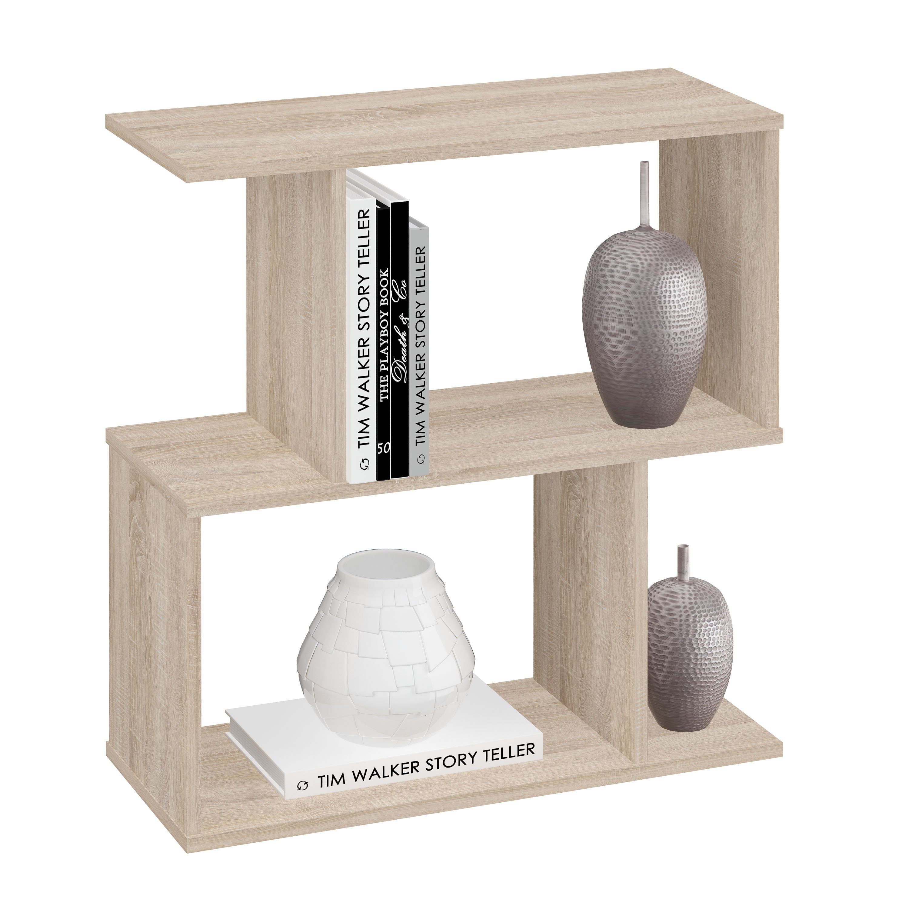 Polini Home Raumteilerregal Polini Smart in S-Form 2 cm | Standregal eiche Bücherregal Eiche 71,8x69,8x29 Fach