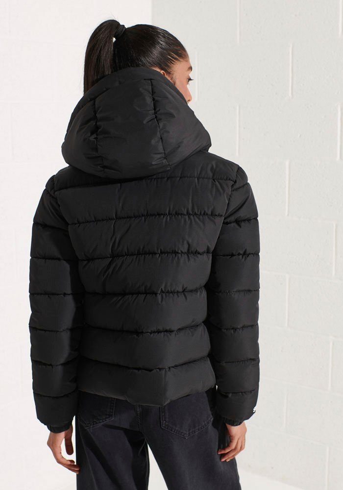 SPORTS Material SPIRIT Superdry PUFFER aus Steppjacke black wasserabweisendem HOODED