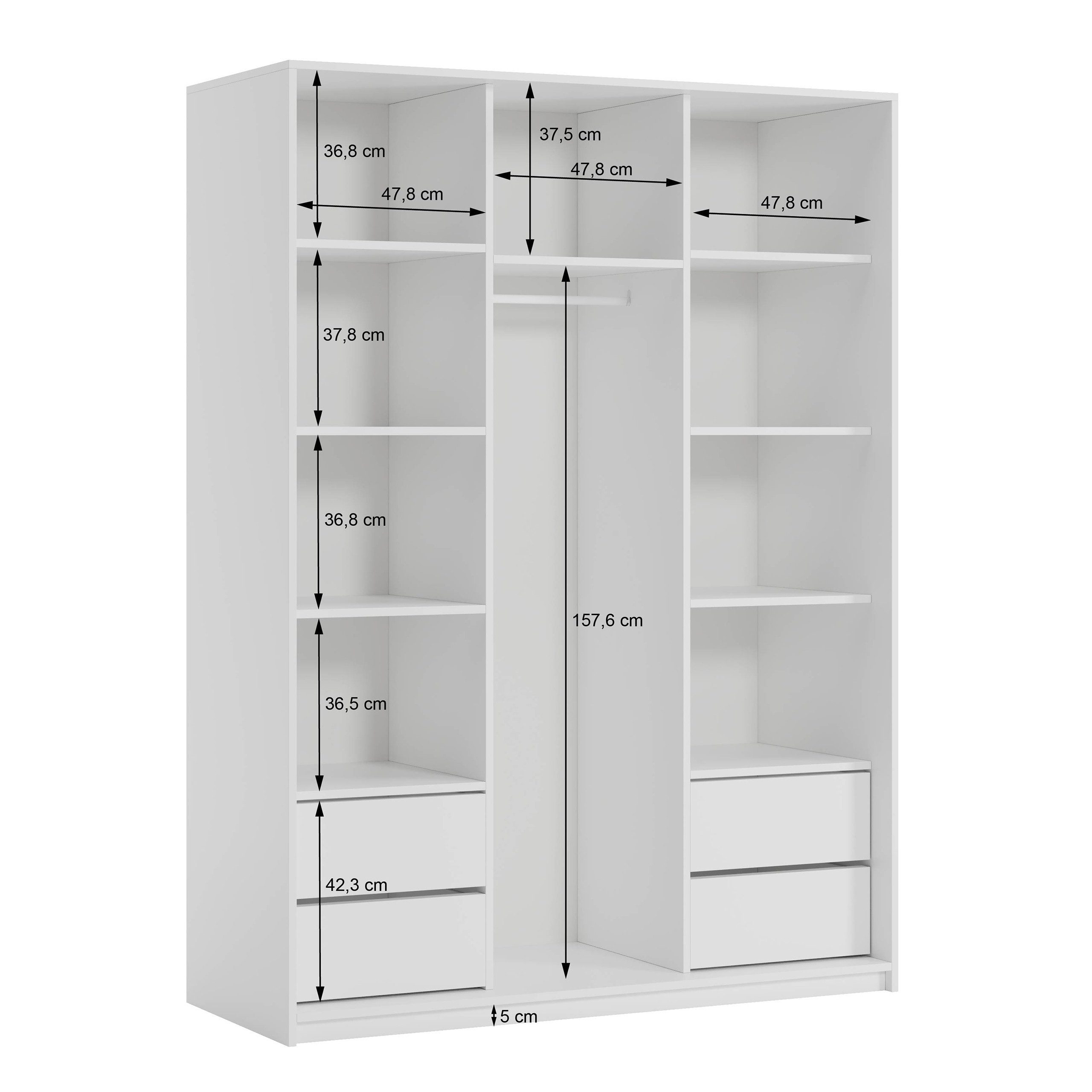 Masseno Schwebetürenschrank ORRA 150 cm Kleiderschrank mit Spiegel 3 Türen Schwarz – Bild 4 von 5
