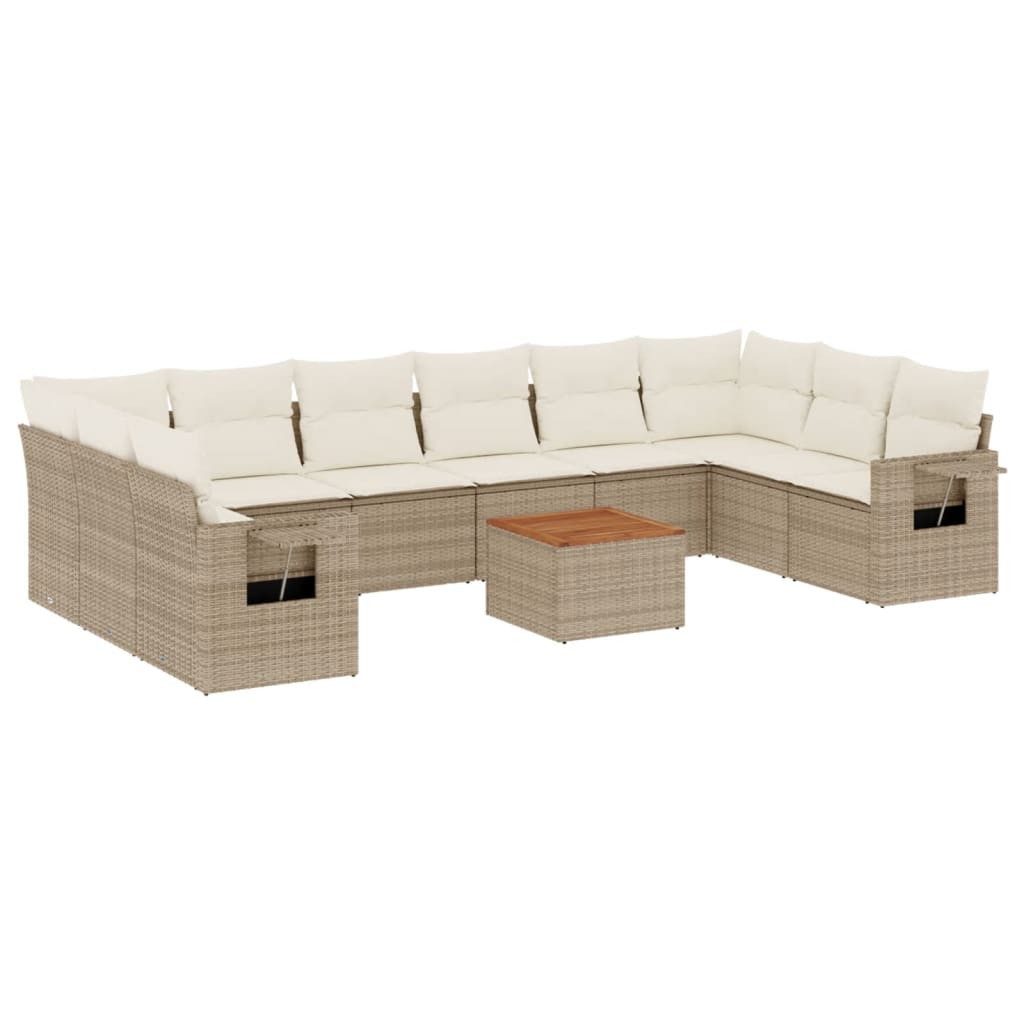 Gartenlounge-Set 11-tlg. Garten-Sofagarnitur mit Kissen Beige Poly Rattan