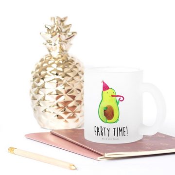 Mr. & Mrs. Panda Teeglas Avocado Party Zeit - Transparent - Geschenk, Tasse mit Henkel, Glas T, Premium Glas, Liebevolles Design