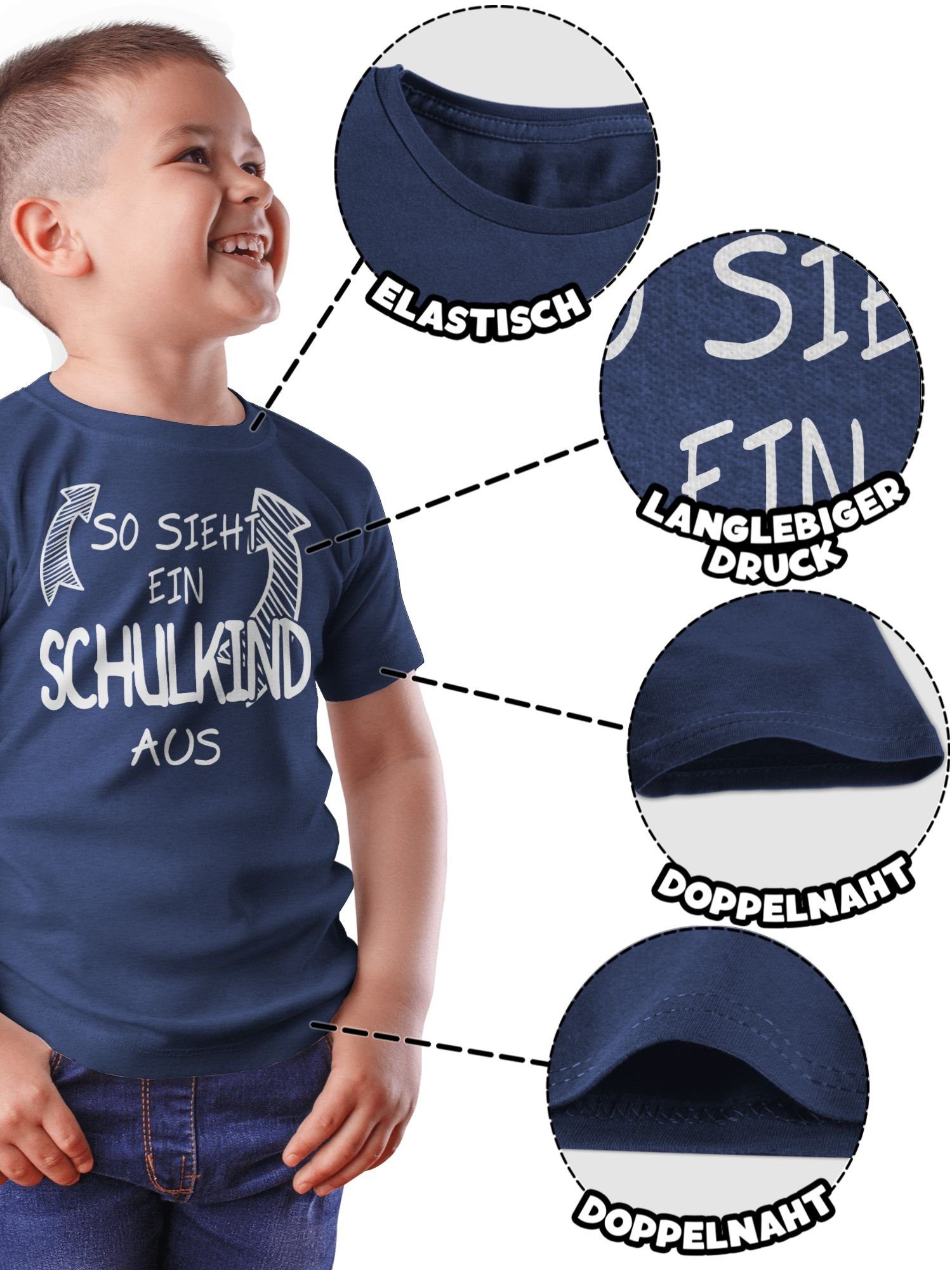 So sieht Einschulung 03 Schulkind Shirtracer Junge Geschenke Schulanfang T-Shirt Meliert ein Dunkelblau aus