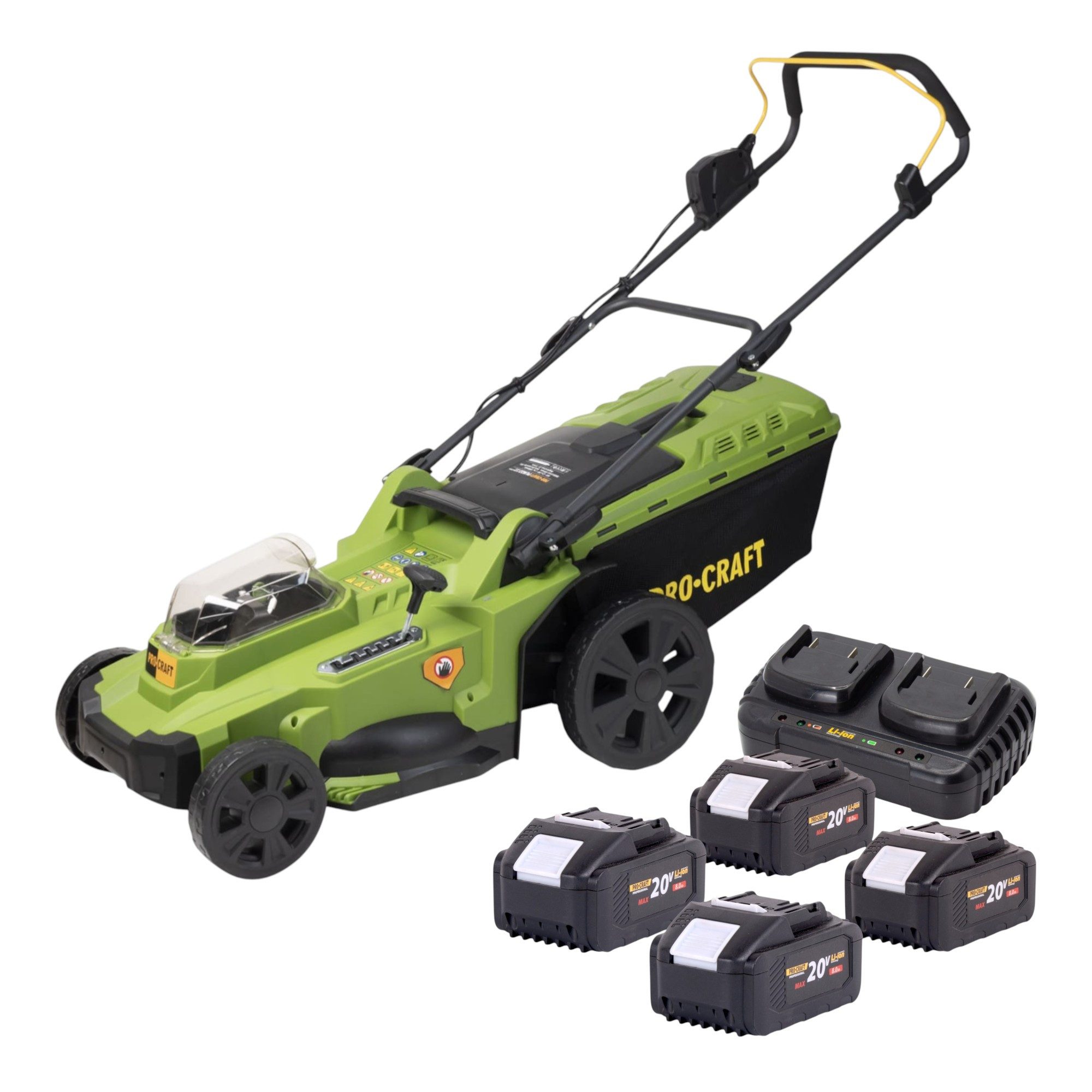PRO CRAFT Akkurasenmäher PLM22bb Rasenmäher 40 V (2x 20 V) 430 mm + 4x Akku 8,0 Ah + Lader