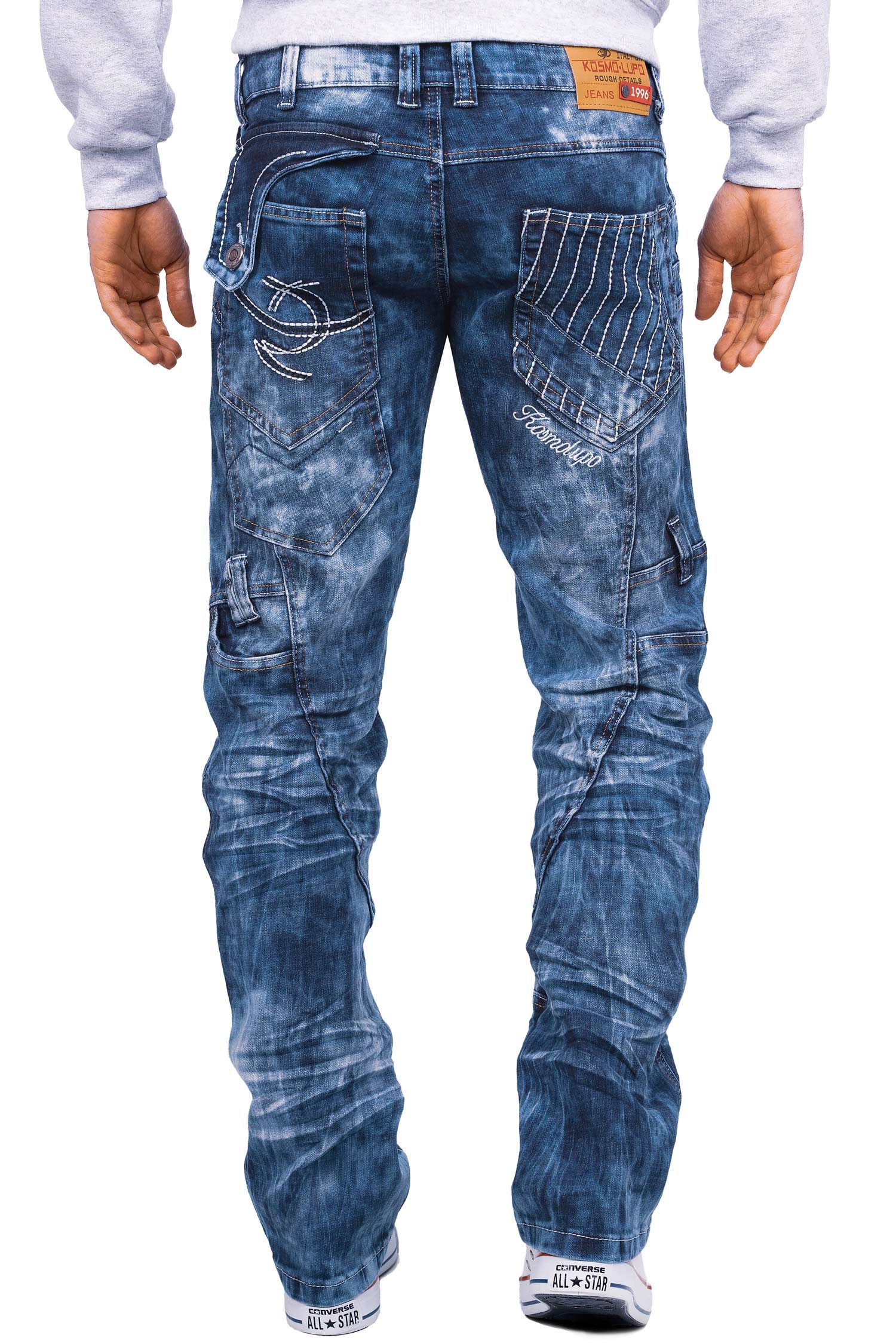 Kosmo Lupo 5-Pocket-Jeans Auffällige Hose KM130 (1-tlg) mit Schriftzügen un günstig online kaufen