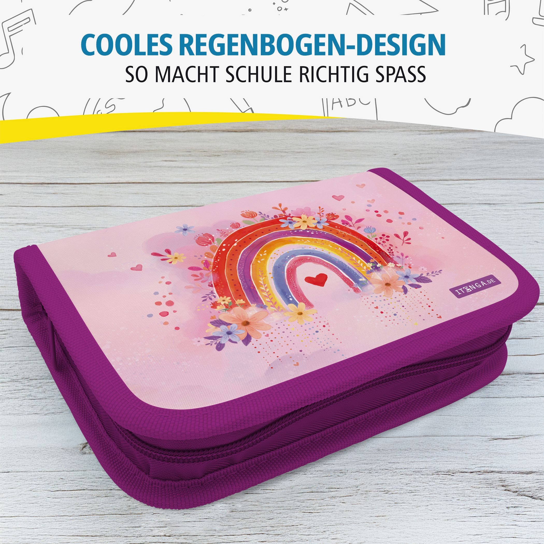 itenga Federmäppchen itenga Schüler-Etui Mäppchen Regenbogen Rainbow Dreams 28 teilig 1-Zip