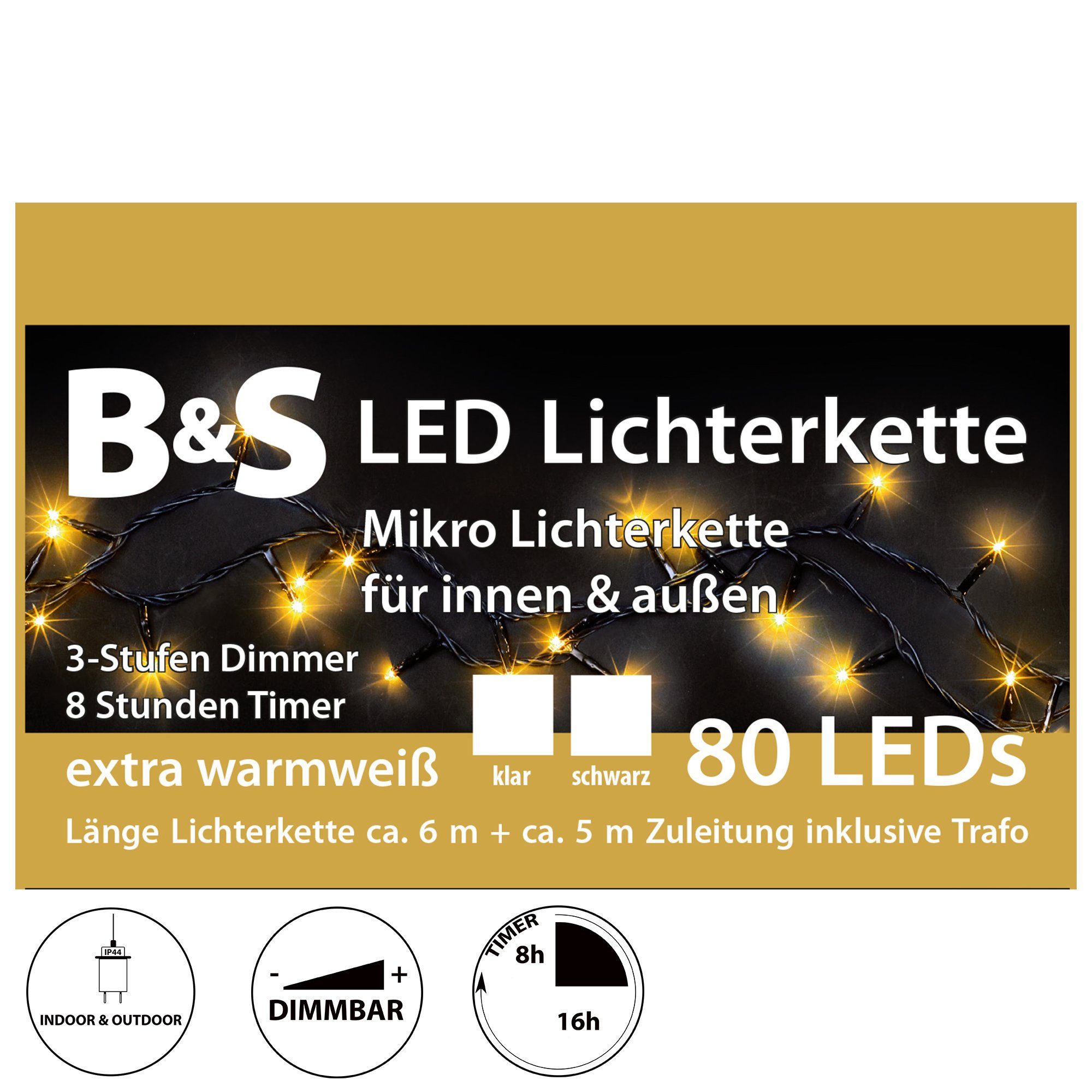 B&S LED-Lichterkette LED Lichterkette für Innen und Außen warm white mit Ti günstig online kaufen