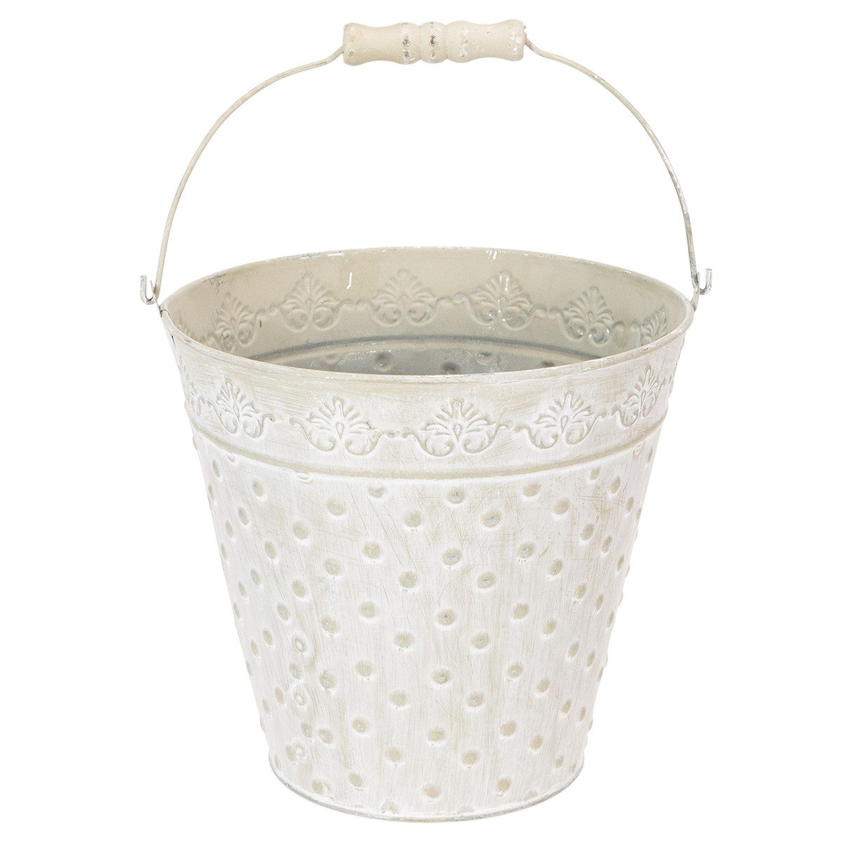 Florists Products Übertopf Deko-Eimer Weiß gewaschen Ø20,5cm Pflanzkübel Vintage Metall