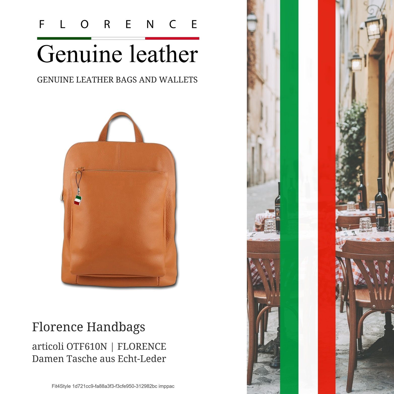 FLORENCE Cityrucksack Florence Damen Rucksack Echtleder (Cityrucksack), Damen Tasche Echtleder tan, hellbraun, Made-In Italy