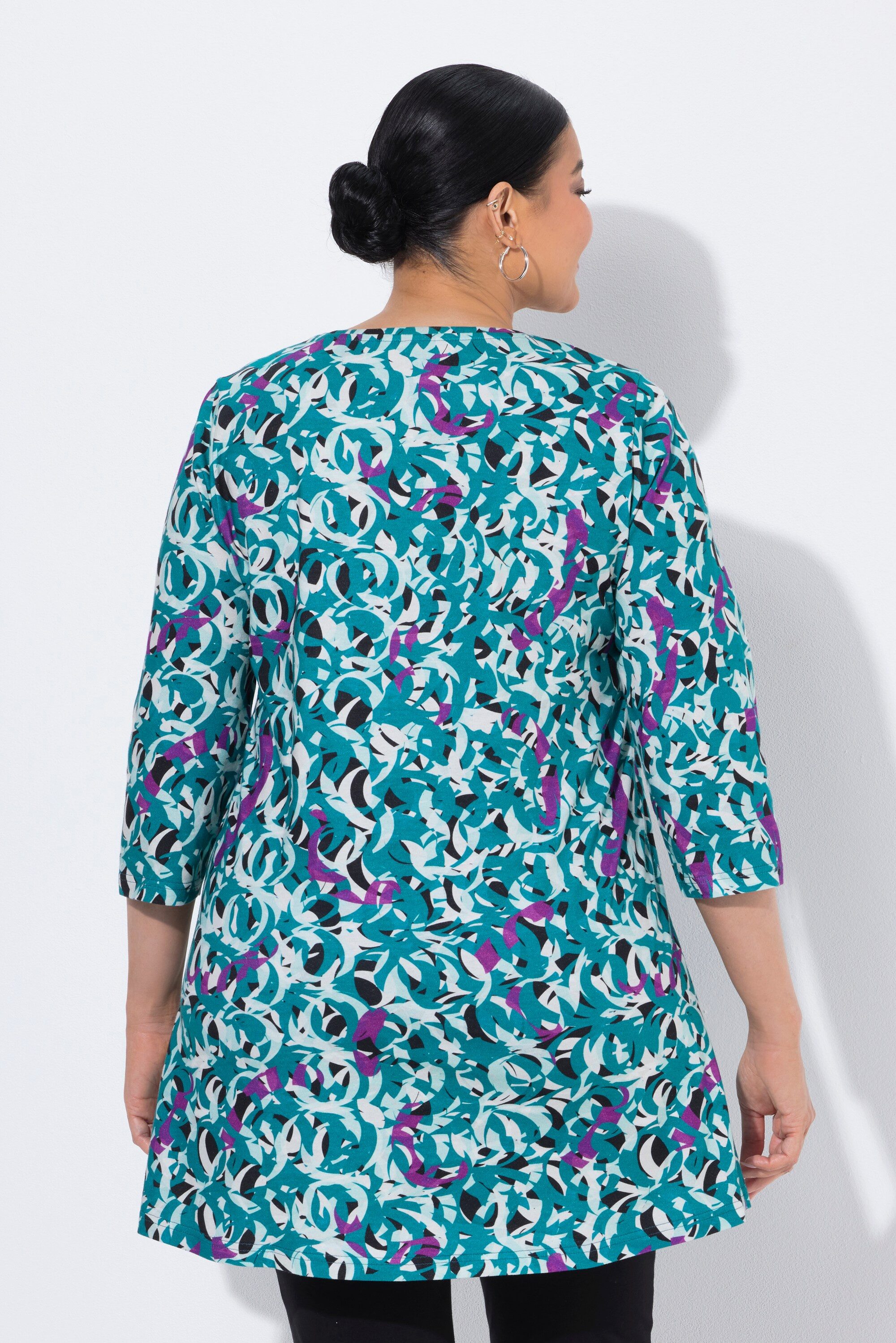 Ulla Popken Longshirt Longshirt grafischer Druck V-Ausschnitt 3/4-Arm