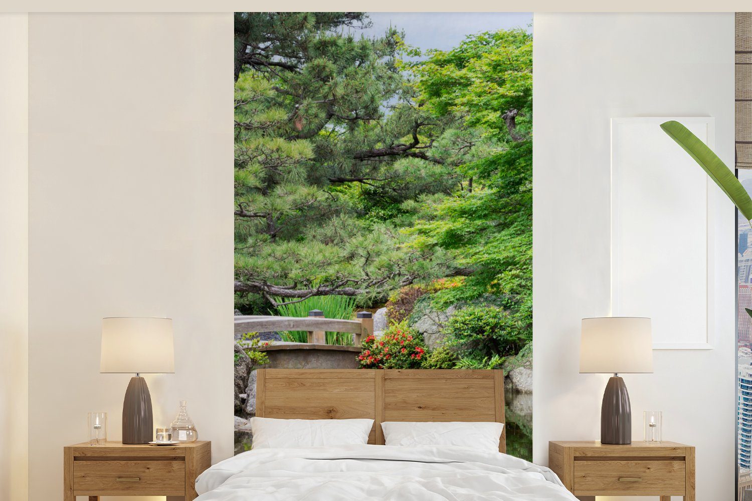 für Schlafzimmer Steine Küche, St), - - - Fototapete Bäume, MuchoWow Vliestapete Matt, Fototapete Wasser Natur (2 bedruckt, - Wohnzimmer Japanisch