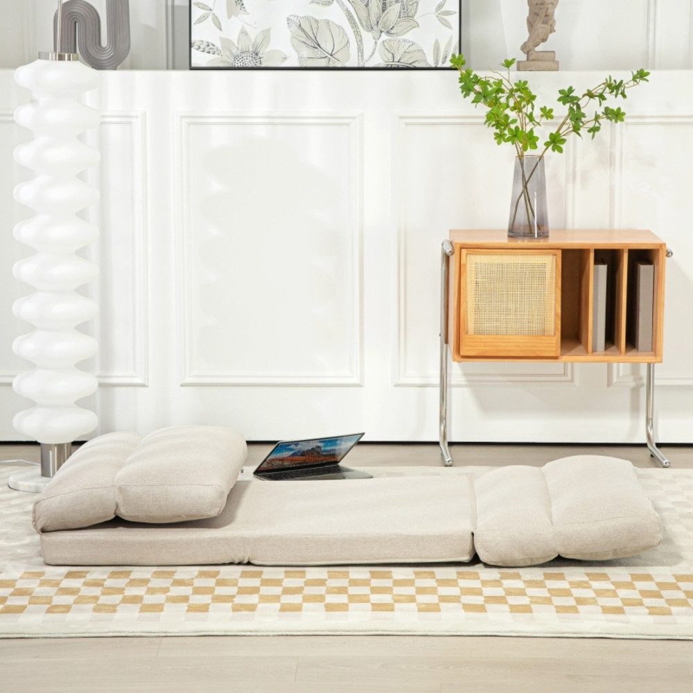 REDOM Bodenkissen Leinenoptik, 70x41x56 cm, mit 6-stufig verstellbarer Rückenlehne, Dicke Sitzpolsterung & Bettfunktion – vielseitig für Wohnzimmer