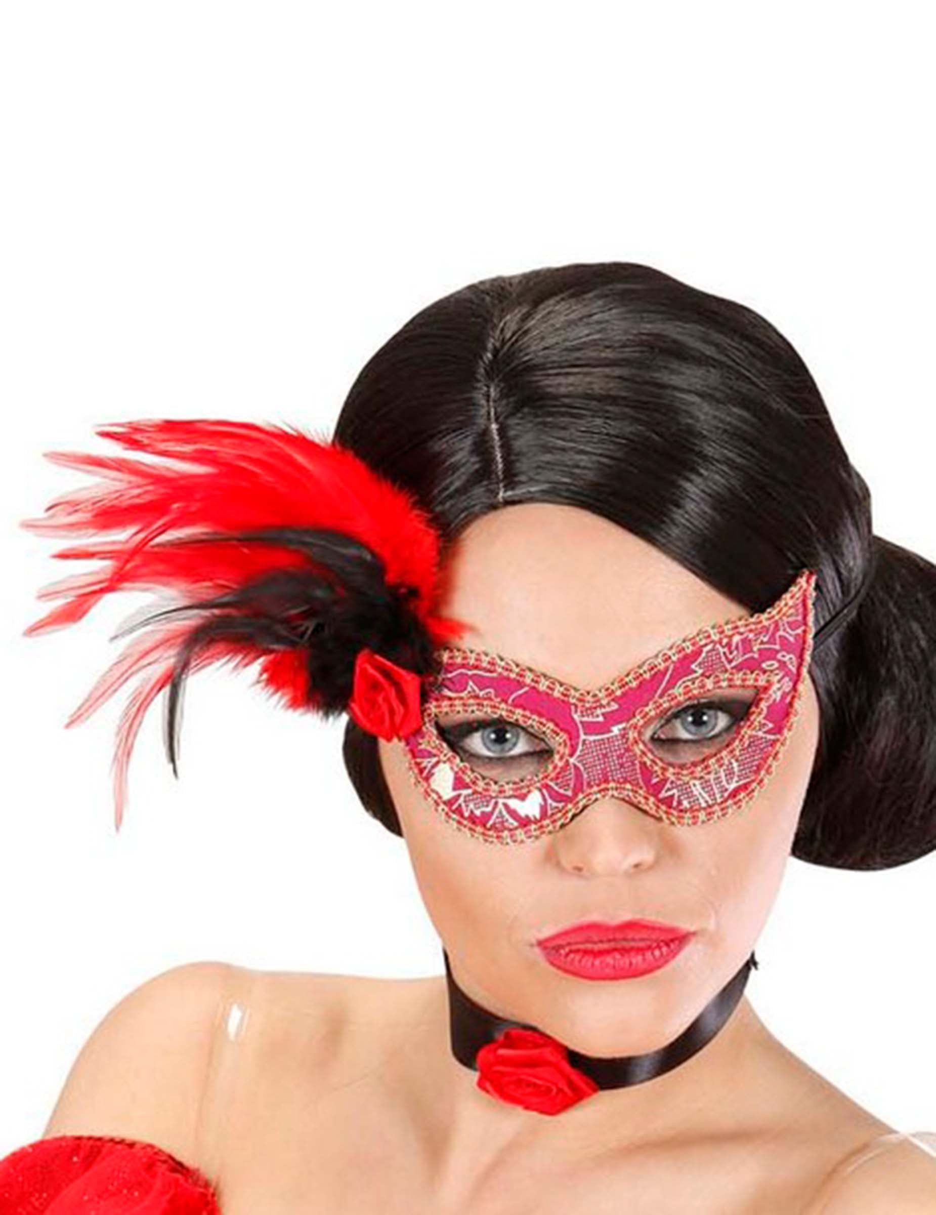 Widmann S.r.l. Kostüm Venezianische Maske mit Federn und Rose bunt
